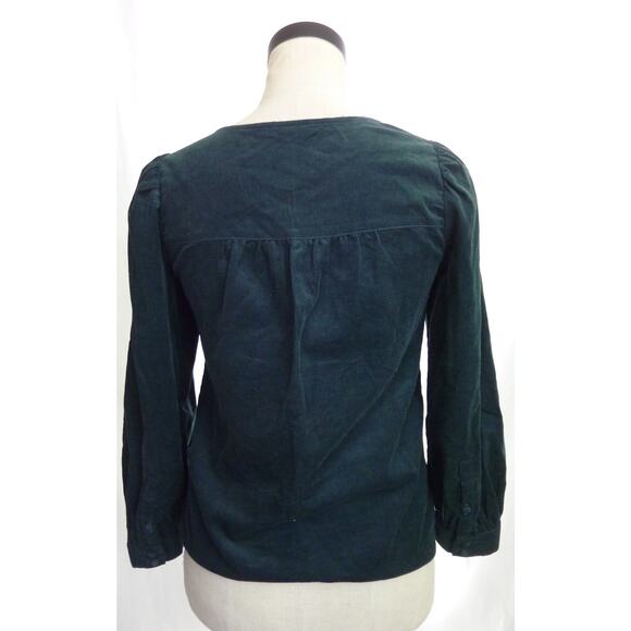 Madewell Corduroy Kinston Side-Button Wrap Top XXS Green Finewale Blouse - Picture 3 of 7